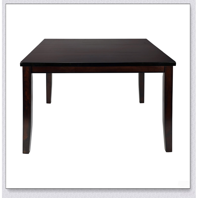 Table de salle à manger de style transitionnel, hauteur de comptoir, avec rallonge et structure robuste en placage de bois de manguier.