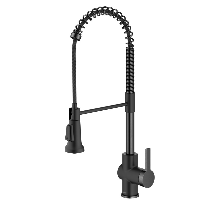 KRAUS Britt Commercial Style Single Handle Pull Down Kitchen Faucet, Matte Black/Spot-Free Black Stainless
