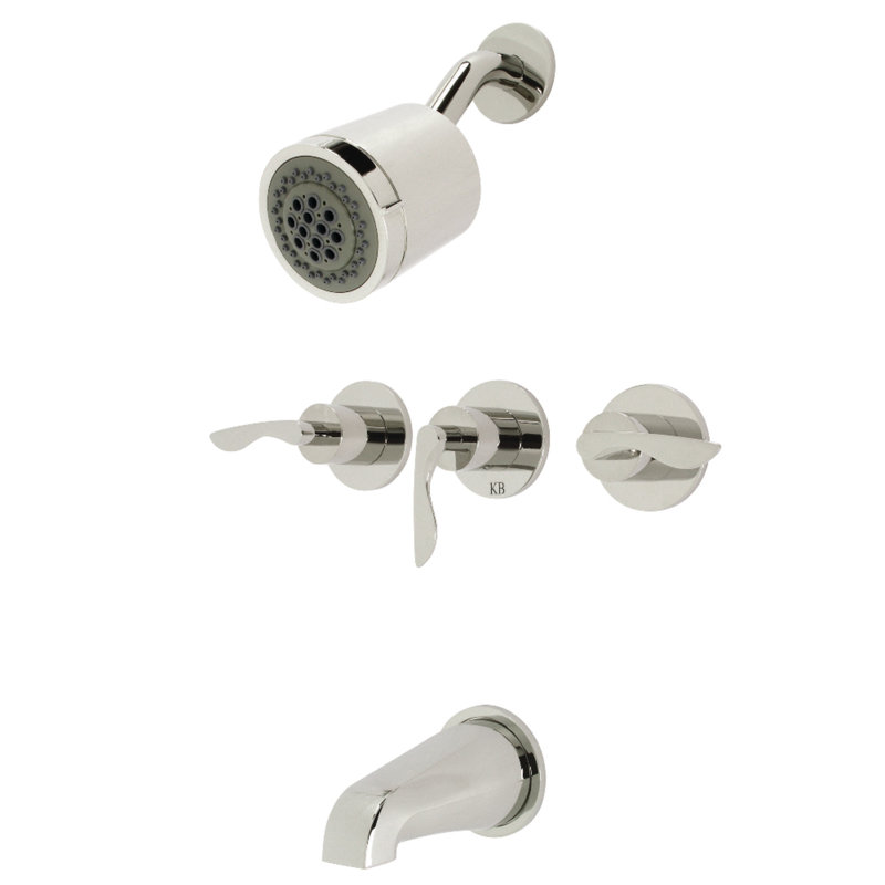 Kingston Brass Serena Triple-Handle Tub and Shower Faucet, Polished Nickel
