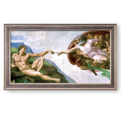 The Creation of Adam by Michelangelo The World Classic Art Reproductions, Giclee Prints Framed Wall Art for Home Decor, Faux Wood Grain