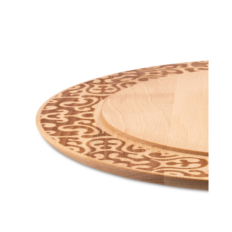 Beech Wood Round Cheese Board with Intricate Design
