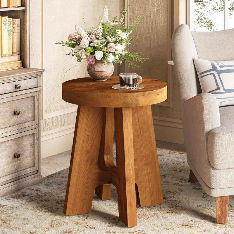 Solid Wood Pedestal End Table