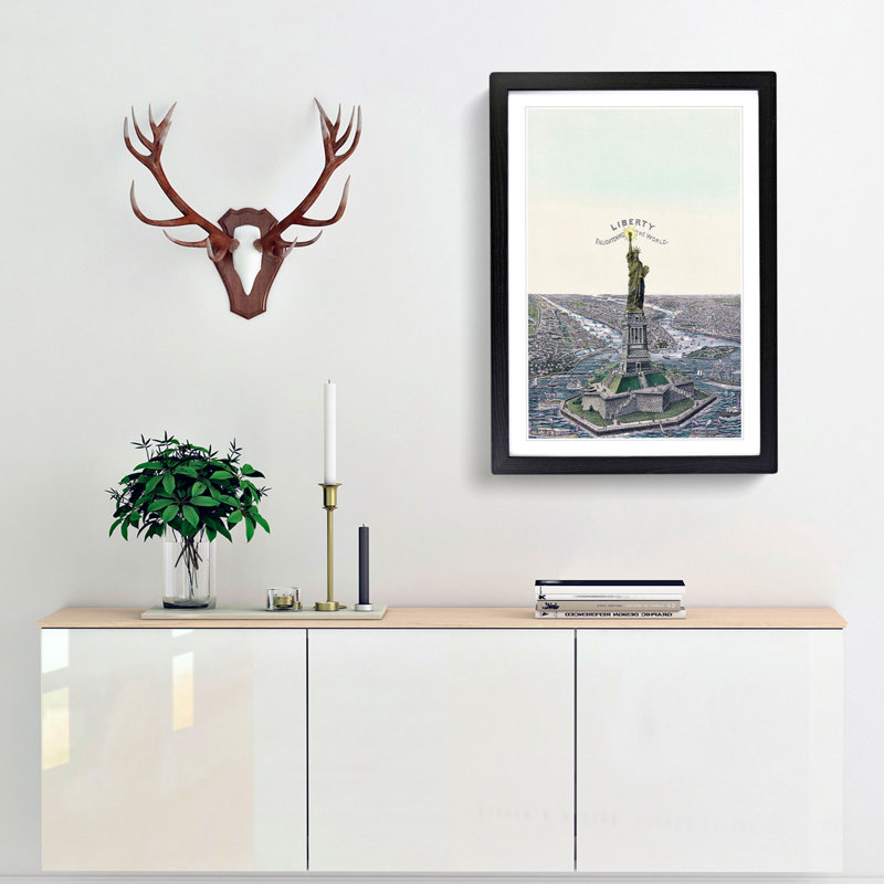 The Statue of Liberty in New York - Framed Print, 91cm H x 60cm W x 2cm D, Black