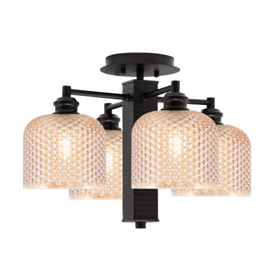 Edge 4 Light Semi-Flush Shown In Espresso Finish With 6" Amber Textured Glass