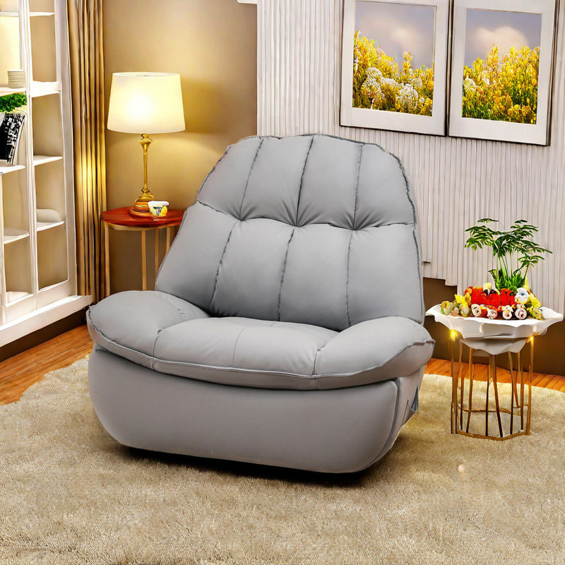 Stain-Resistant Recliner With Wide Footrest Swivel Recliner, Light Gray