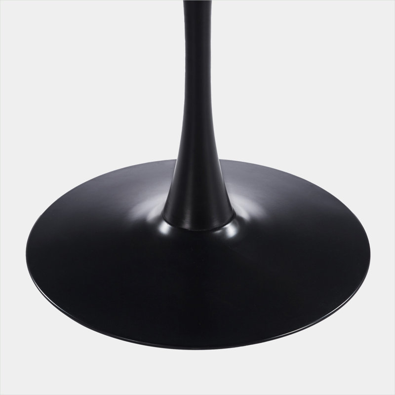 Table de salle à manger Mid-Century à piédestal, pour 4 à 6 personnes, plateau rond en panneau de fibres à densité moyenne noir profond avec base en métal