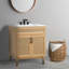 Base de meuble-lavabo autoportant en rotin de style bohémien à 2 tablettes Javer l 30 po x P 18 po x H 33 po (lavabo non inclus), chêne-93805414