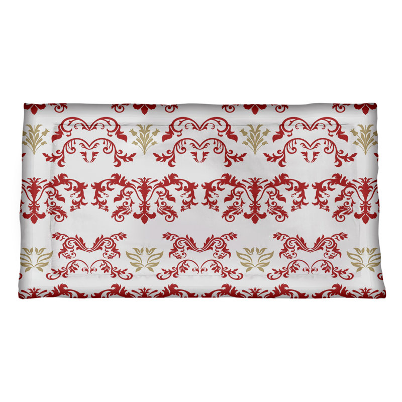 Football Baroque Pattern Pillow Sham, White/Red/Gold, King, Microfiber