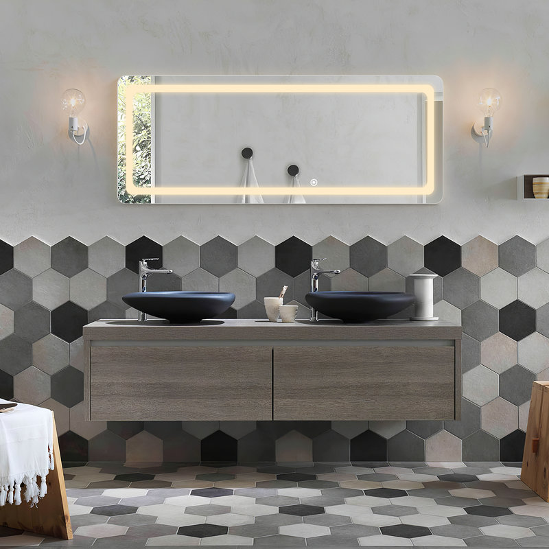 LED Wall Mirror Full Length Mirror with Stand with 3 Adjustable Lights, 20" x 63, Silver