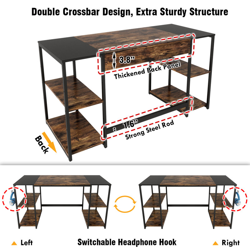 55'' W Computer Writing Study Desk with Storage Shelves