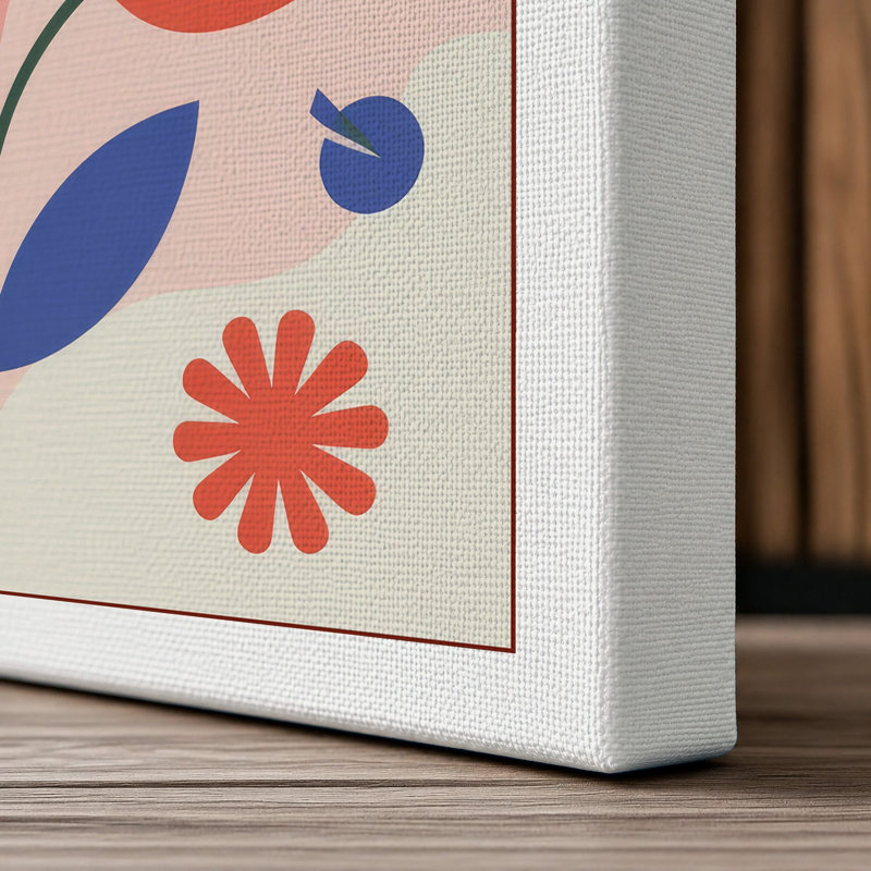 Geometric Botanical Bloom Mid-Century - Wrapped Canvas, 24x16 - 61.0 x 40.6 cm, White Border
