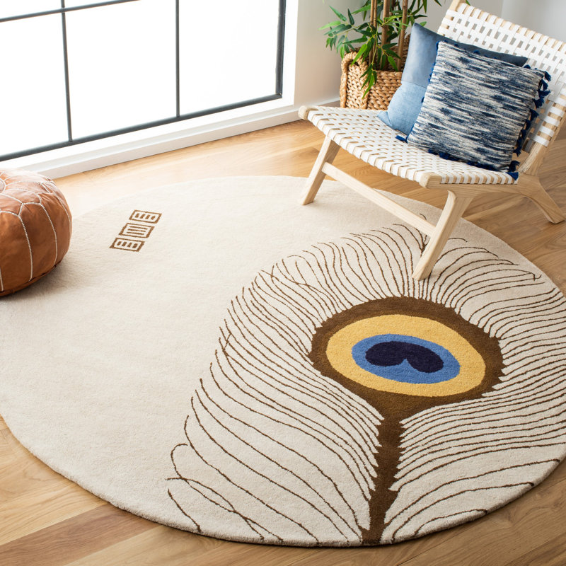 Tapis beige / brun en laine touffeté à la main Nonia, Rond 6 pi