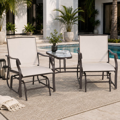 Sièges coulissants indépendants de style contemporain avec table en verre trempé et fauteuil double coulissant pour patio et terrasse