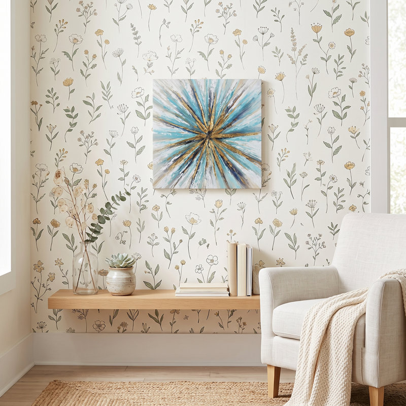 Blue And Gold Starburst Abstract Canvas Art