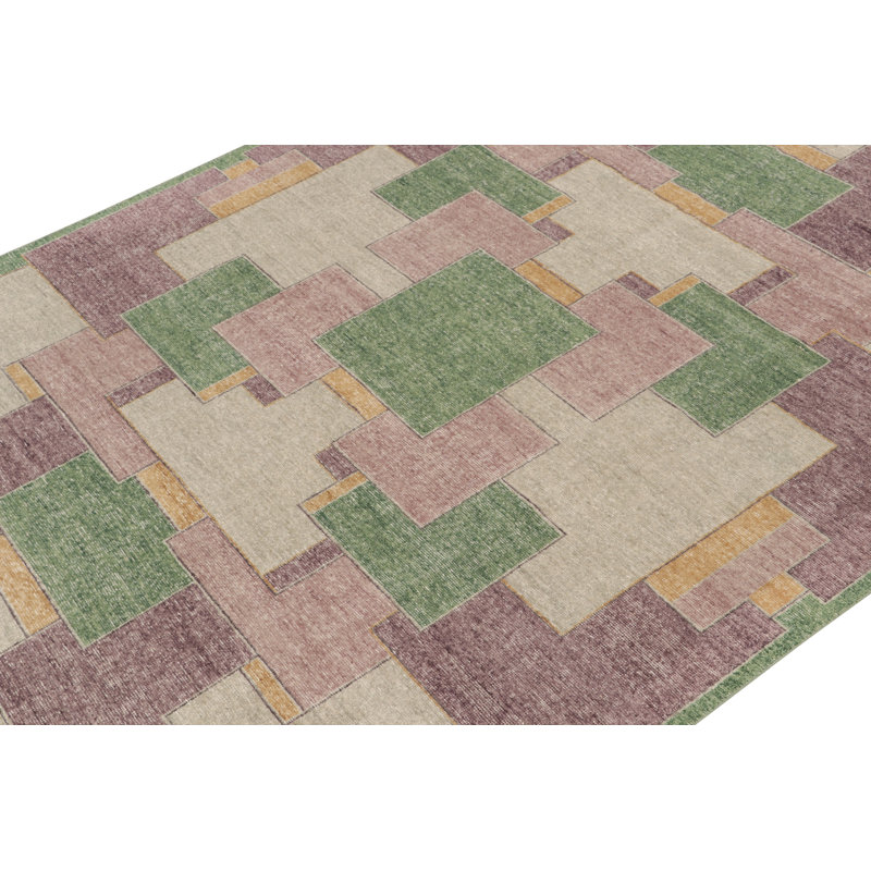 Distressed Homage Hand Knotted Wool Geometric Area Rug, Rectangle 6' x 9'