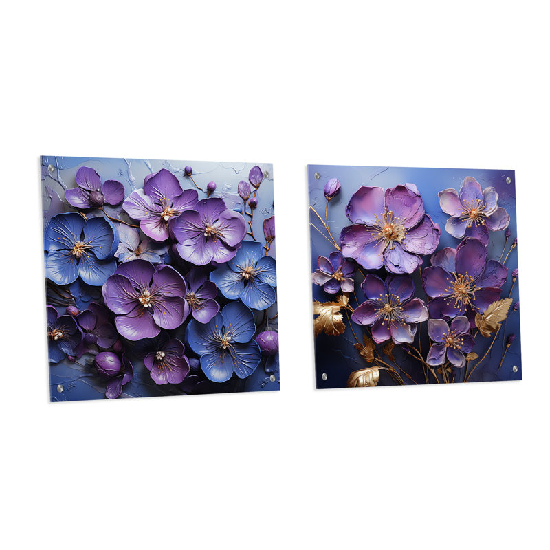 Royal Elegance I - ensemble de 2 verres muraux en acrylique Violets, H 16 po x l 33 po