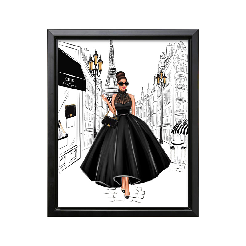 Dame en noir, Black Framed, Canvas, 08"H x 10"W