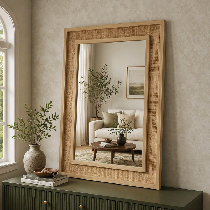Miroir décoratif en rotin, 20 po x 30 po, Naturel