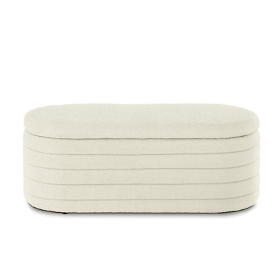 Banc de rangement moderne avec repose-pieds ovale, banc rembourré en tissu avec rangement Teddy, tabouret de bout de lit avec charnière de sécurité  