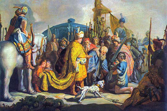 «David avec Goliath avant Saul» par Rembrandt Van Rijn, reproduction d'art, H 44 po x l 66 po x P 1,5 po