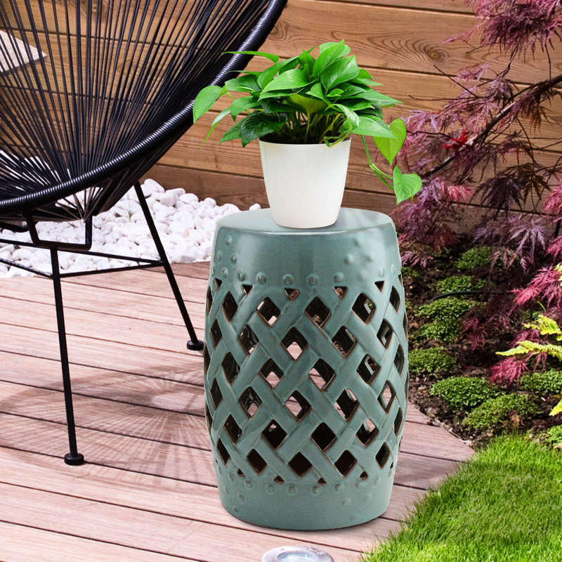 Tabouret de jardin en céramique 13 po x 18 po, bleu antique, céramique, polyvalent pour les espaces extérieurs et intérieurs, tabouret décoratif, finition bleue, intérieur et extérieur, mobilier