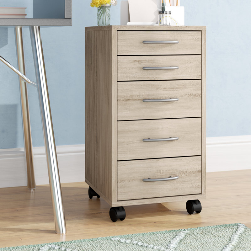 33.2 cm W 5 -Drawer Mobile Filing Cabinet, Oak