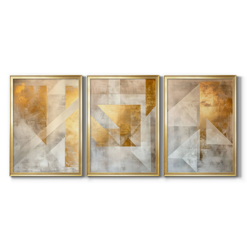 ABSTRACT Series CIX - Toile tendue avec châssis sur mesure - 3 pièces, H 15 po x l 19 po, Doré