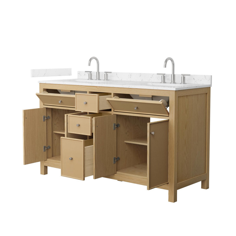 Pendry 60" Freestanding Double Bathroom Vanity with Cultured Marble Top, Brushed Nickel