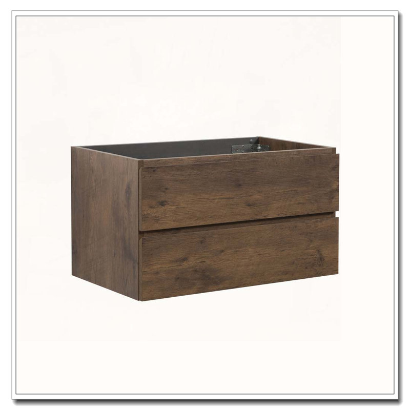Wall Mount Cabinet With Two Pre Assembled Eco Friendly Drawers, Walnut
