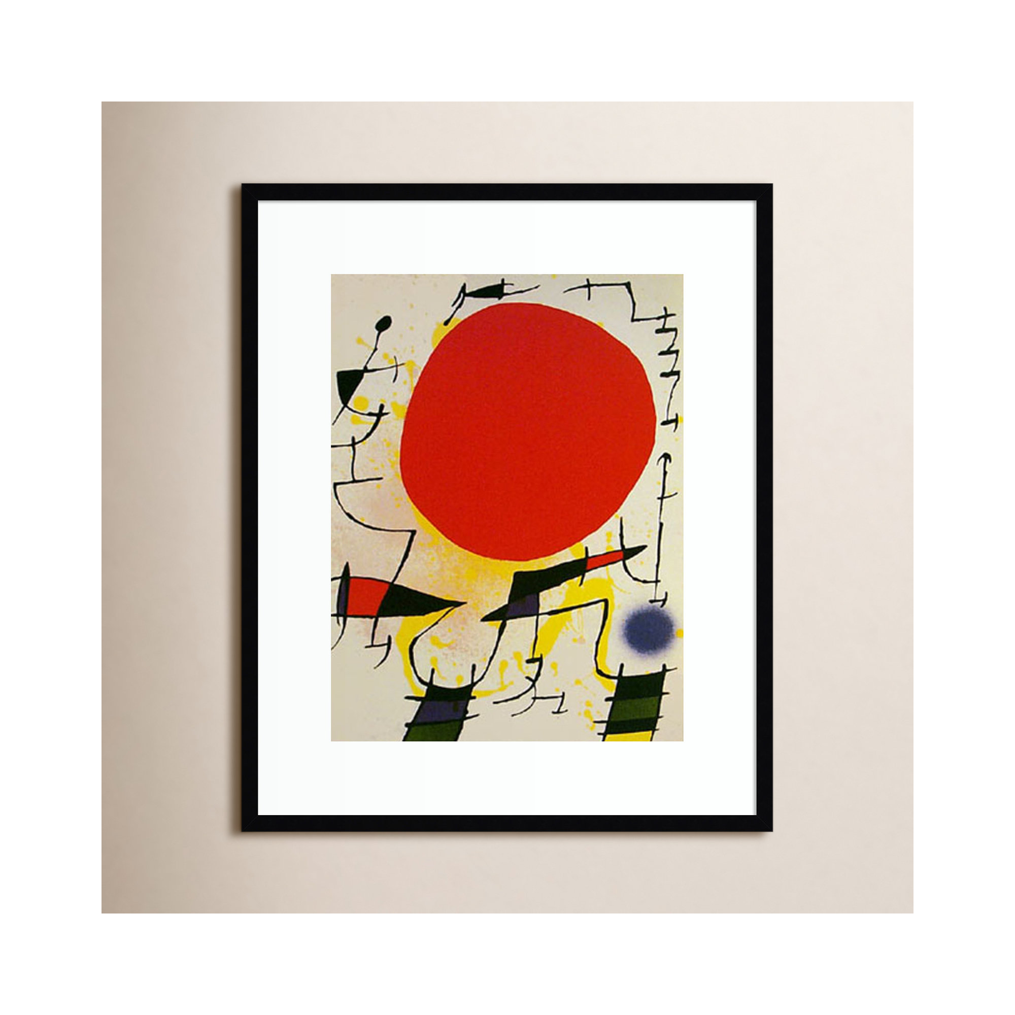 Le Soliel Rouge (The Red Sun) by Joan Miro, Noir Black Framed Paper, 34.38" H x 28.38" W x 0.88" D