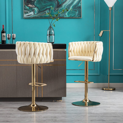 2 tabourets de bar en velours, pieds dorés, 33,39 po Hauteur, hauteur de siège réglable pour les cuisines, les cafés, les bureaux, les maisons de 2 360 rotations, confortable