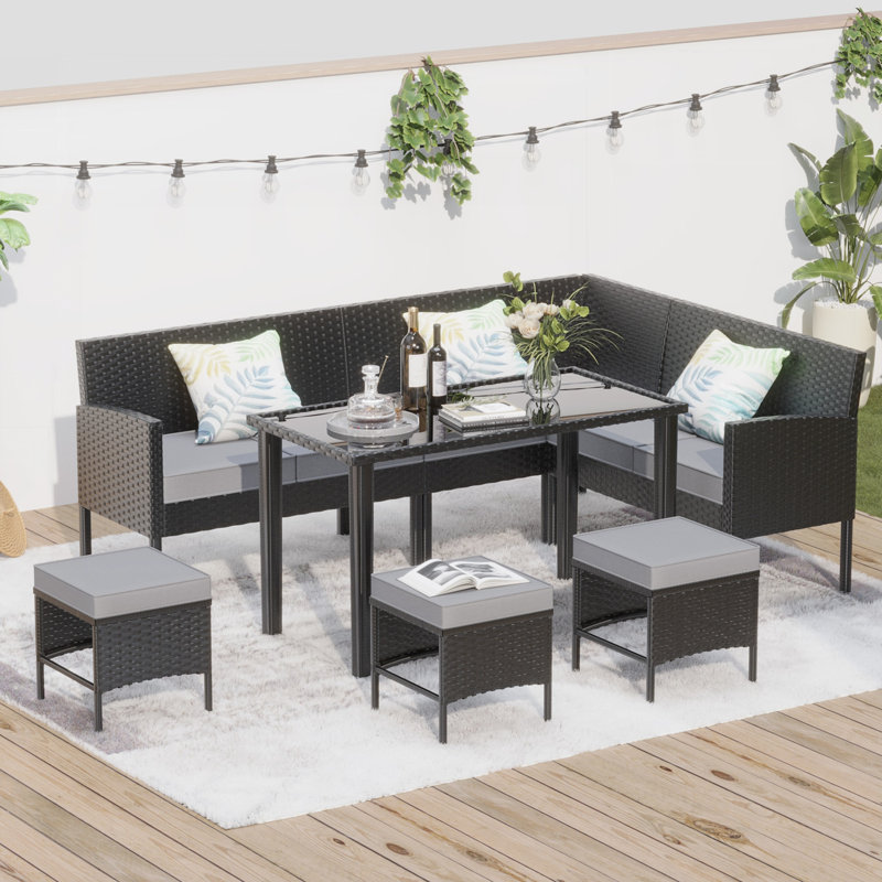 Ensemble de mobilier d'extérieur 7 pièces, Noir