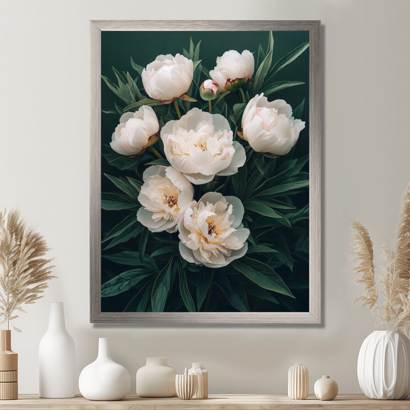 Beese - Floral Canvas Wall Art, Argent argent, H 32 po x l 24 po, Reproduction encadrée sans passe-partout