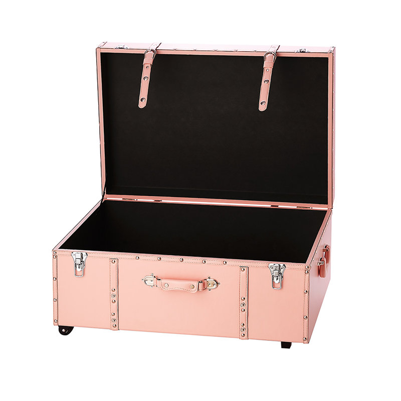 Texture Brand Designer Trunk with Wheels - Faux Leather, Rose Quartz