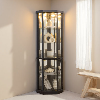 Vitrine de coin lumineuse - Vitrine élégante en verre pour le rangement du salon et du bar - Parfait pour les collections antiques