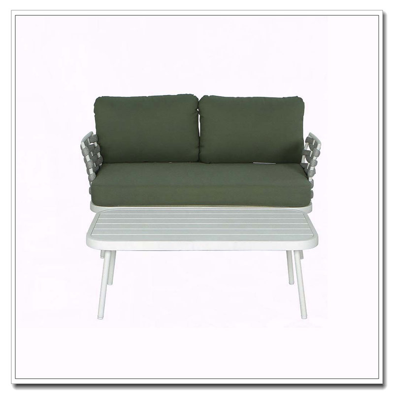 Causeuse et table en acier, Vert, blanc cassé
