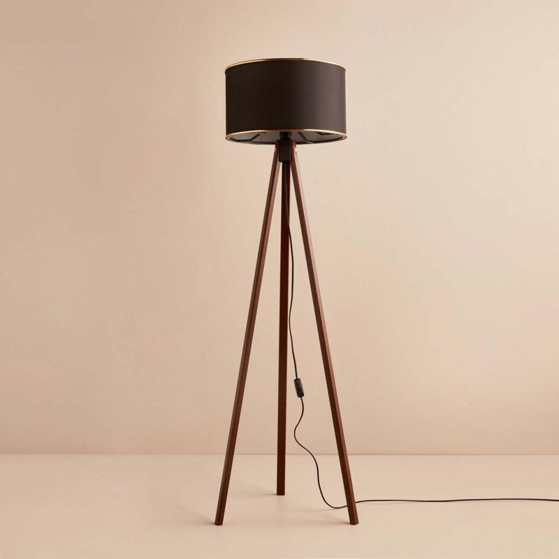 Elegant Floor Lamp, Black & Brown, 55.1 inches Tall | 100% Fabric Shade, 100% Wooden Frame, 8.3 inches Diameter | E27 Socket, Max 40W | Perfect for Living Room, Bedroom & Office Decor, Stylish & Functional Lighting
