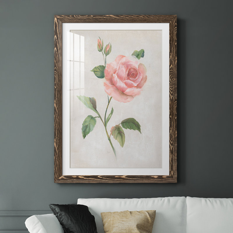 Grandiflora I - peinture encadrée, Encadré de bois de noyer, H 31,5 po x l 23,5 po x P 1,5 po