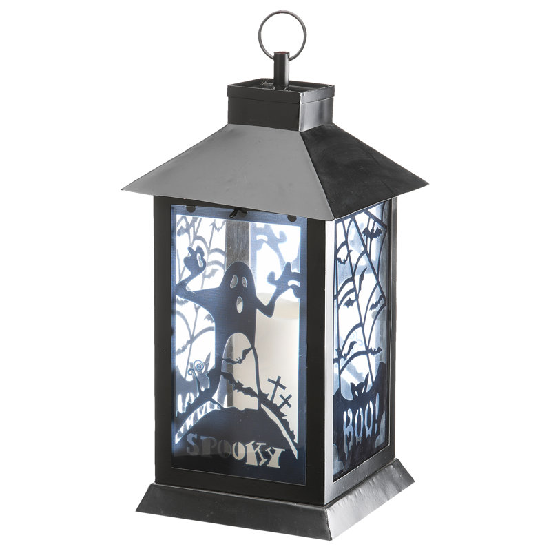 16" Black Halloween Ghost Lantern