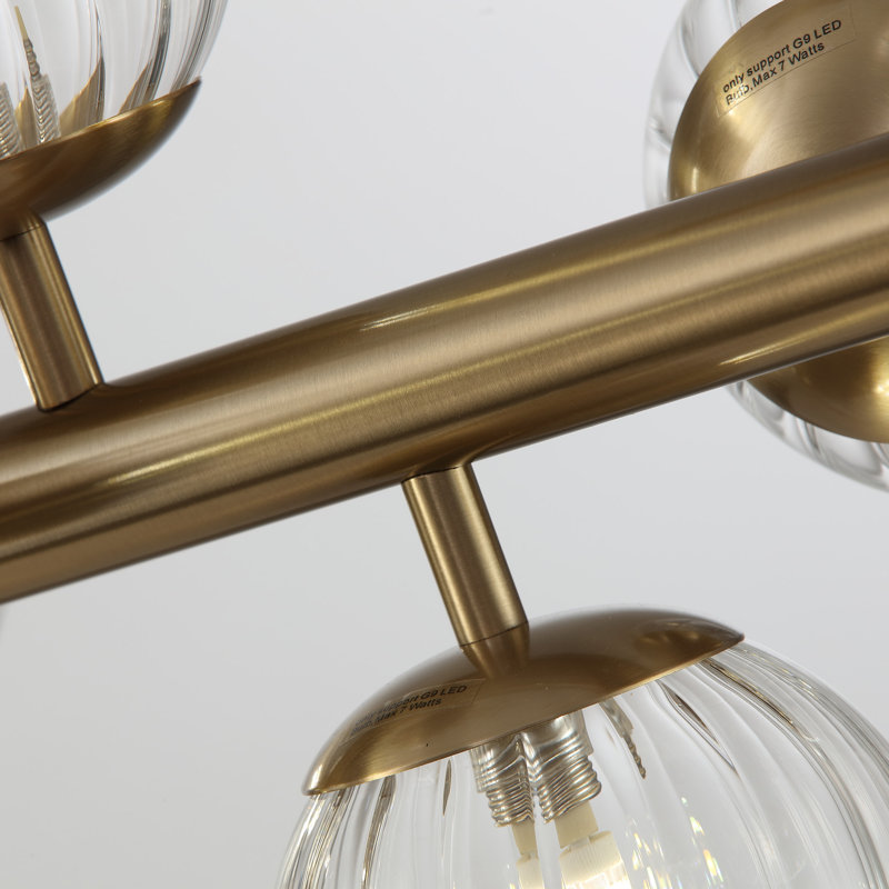Lustre linéaire moderne en verre bullé à intensité variable 16 lumières Faustena, Doré