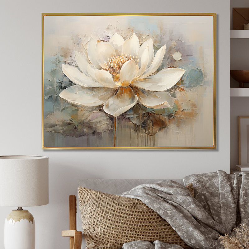 Antique Lotus Connection I - Lotus, reproductions encadrées, H 30 po x l 40 po x P 1,5 po, Cadre flottant doré