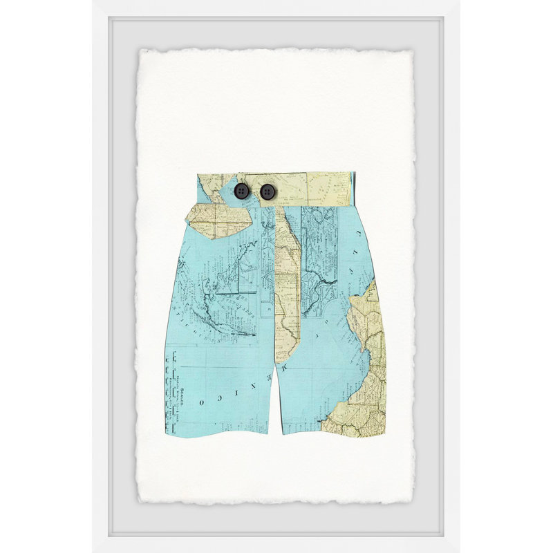 Map Shorts - Reproduction d'art graphique encadré, H 18 po x l 12 po x P 1,5 po