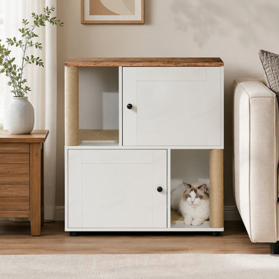 Double Cat Litter Box Enclouse,Cat Litter Box Enclosure for 2 Cats, Cat Litter Cabinet, Double Litter Box Enclosure with Shelve, Fit Most of Litter Bo