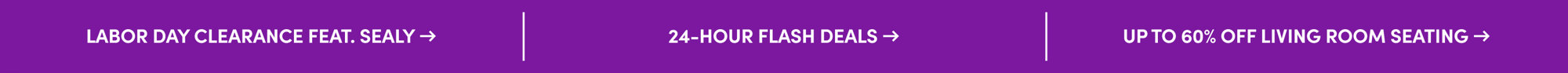 Labor Day Clearance featuring Sealy and 24-hour flash deals.