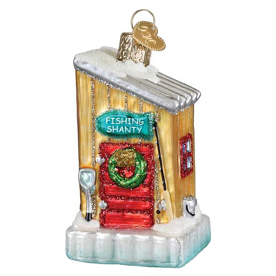 Old World Christmas Blown Glass Ornament for Christmas Tree, Ice Fishing Shanty