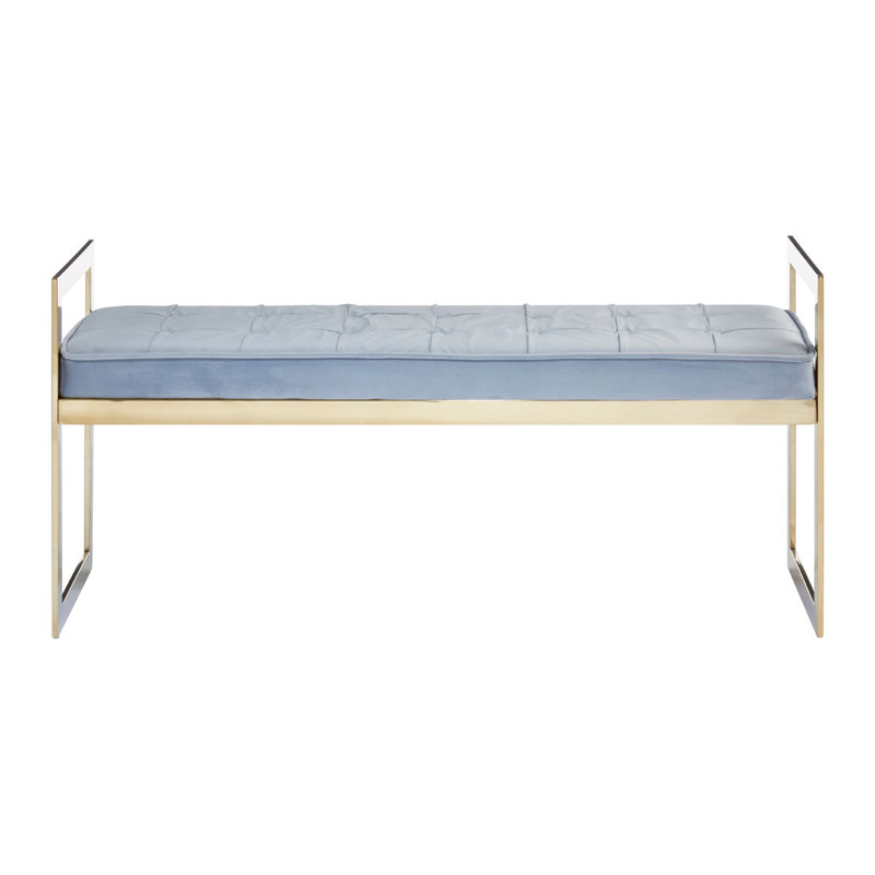Redd Velvet Upholstered Bench, 56" H x 120" L x 40" D, Gold, Grey