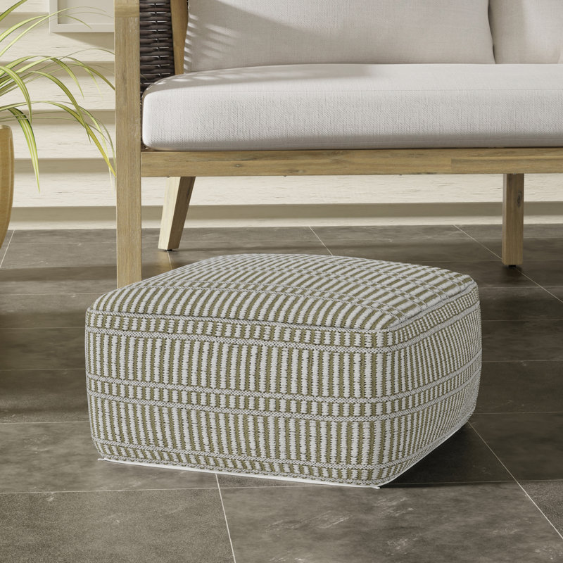 Pouf carré rembourré en polyester recyclé tissé de 20 po Safford, Naturel / travertin / blanc
