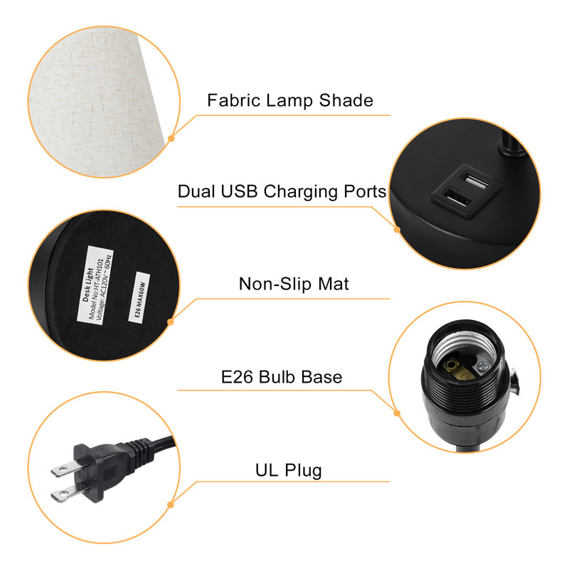 Modern LampBedside Table Lamp with USB Ports Set of 2
