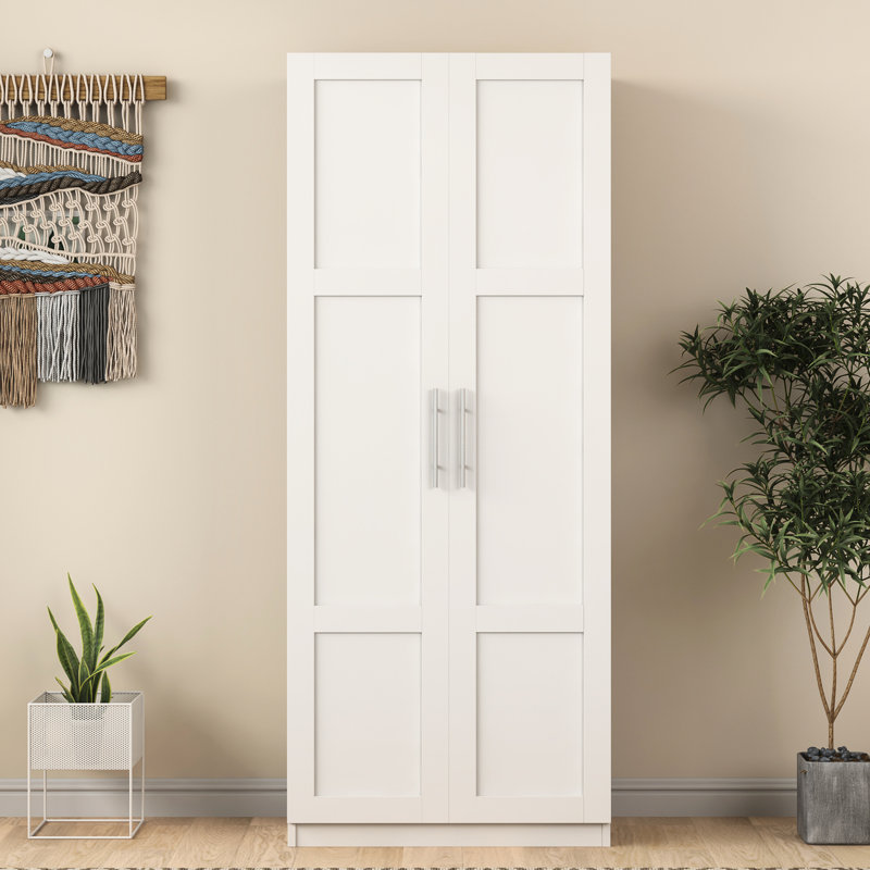 Armoire de cuisine et garde-robe blanche à 2 portes, 3 compartiments, 4 compartiments, et pratique avec 3 cloisons, rangement fabriqué avec des matériaux solides, facile à nettoyer rapidement