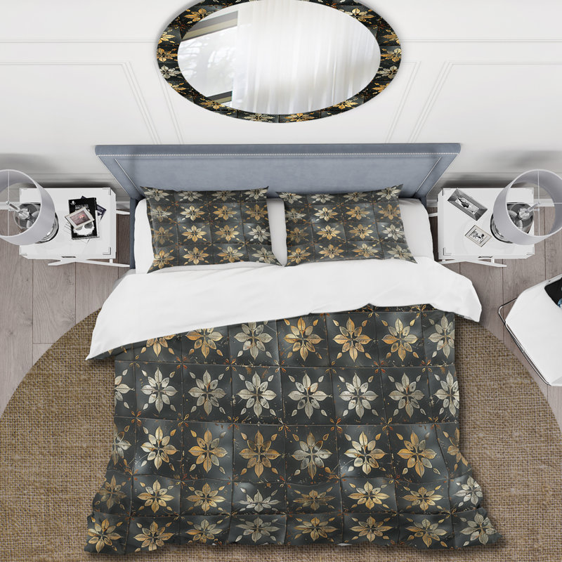 Ensemble de housse de couette Vintage Black Mosaic Tiles V - Country, Housse de couette très grand + 2 taies décorativ